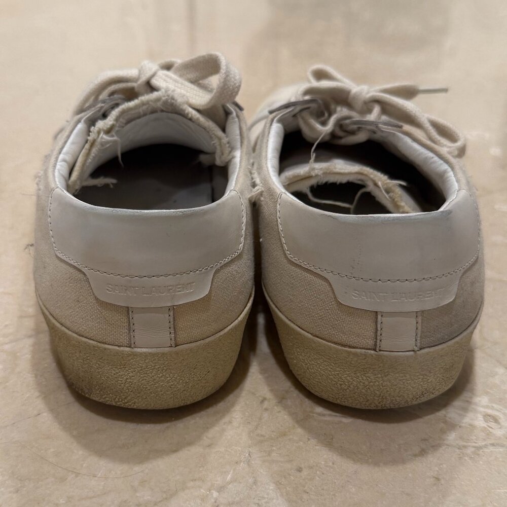 Saint Laurent Andy Shoe Distressed Canvas Classic Court Sneakers SZ 9, Off White - Picture 2 of 7